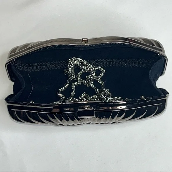 Metallic Chrome Silver Gray Diamond Rhinestone Hard Shell Metal Bag Chain Strap - Picture 8 of 16